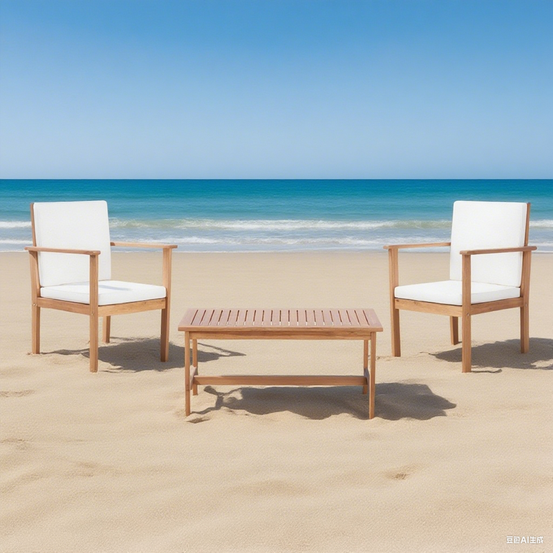 Outdoor Acacia Wood Club Chair and Coffee Table Set with Cushions