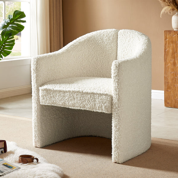 Boucle Accent Club Chair Minimalist Barrel Armchair with Channel Tufted Back