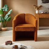 Boucle Accent Club Chair Minimalist Barrel Armchair with Channel Tufted Back