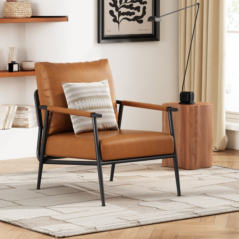 Mid-Century Modern Faux Leather Accent Chair, Brown
