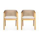 Modern Outdoor Rope Weave Dining Chairs with Cushion, Set of 2