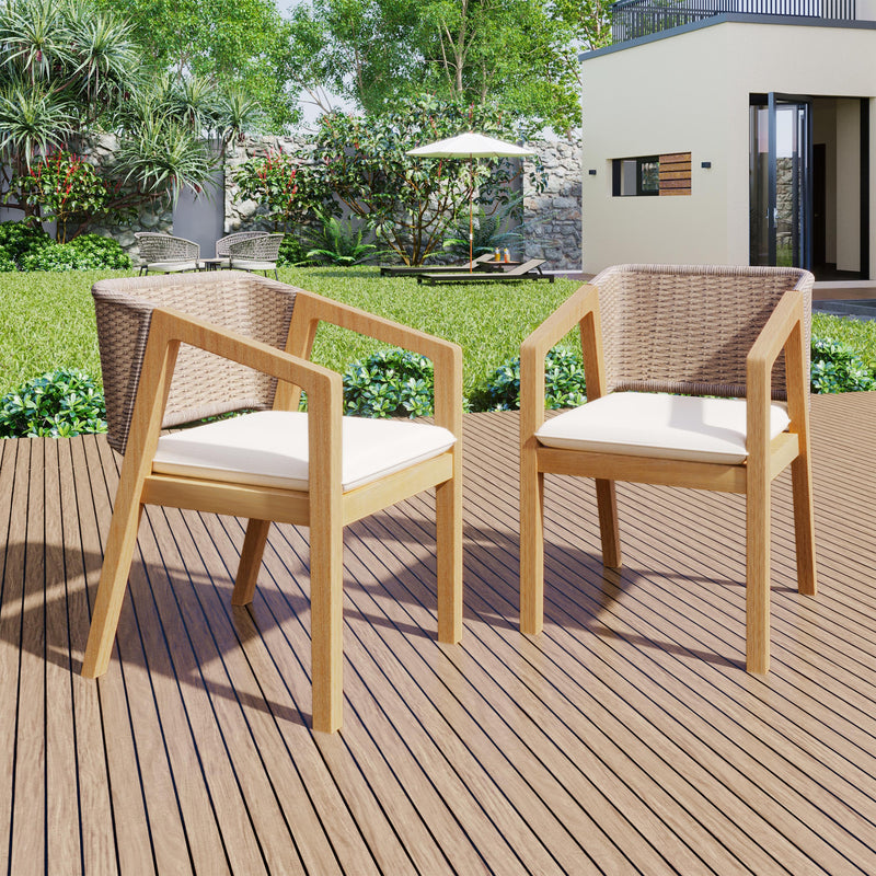 Modern Outdoor Rope Weave Dining Chairs with Cushion, Set of 2