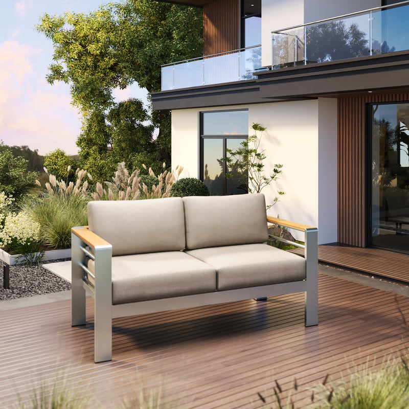 Jorsans Aluminum Outdoor Patio Loveseat with Beige Cushions