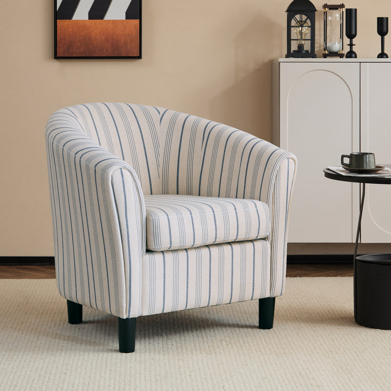 Striped Barrel Club Chair – Channel-Stitched Upholstery with Solid Wood Legs