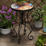 French Country Floral Tile Outdoor Side Table – 14" Round Ceramic Top
