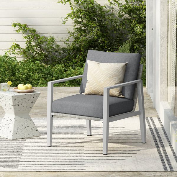 Outdoor Contemporary Gray Rope Accent Chair Club Chair, Aluminum