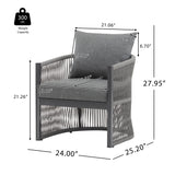 Patio Contemporary Comfort Lounge Chair with Rope Accents, Aluminum, Grey