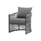 Patio Contemporary Comfort Lounge Chair with Rope Accents, Aluminum, Grey