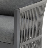 Patio Contemporary Comfort Lounge Chair with Rope Accents, Aluminum, Grey