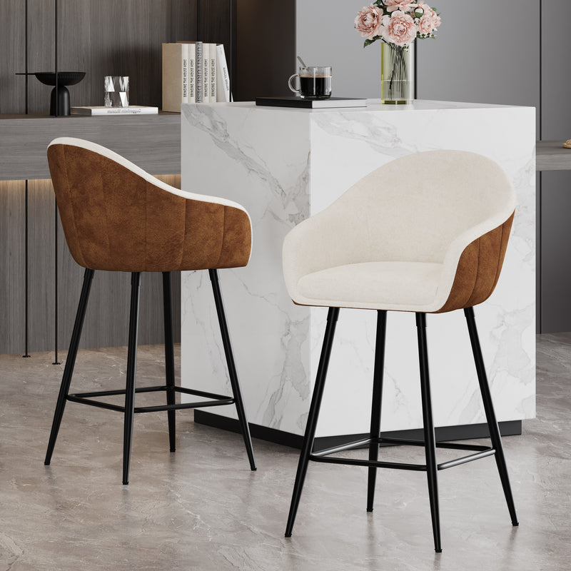Luxury Bar Beige & Brown Upholstery Counter Stools