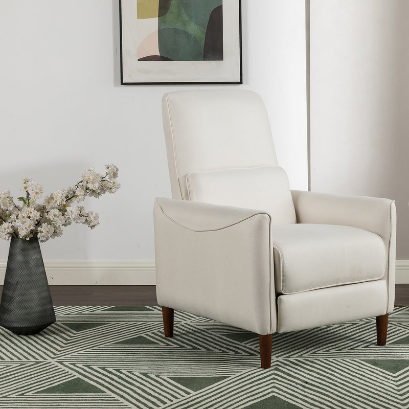 Comfy Upholstered Recliner Chair – Small Push Armchair with Footrest & Rubber Wood Legs