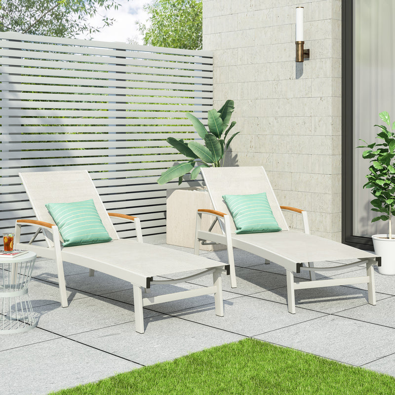 Outdoor Aluminum Chaise Lounge with Mesh Seating (Set of 2) - NH425313