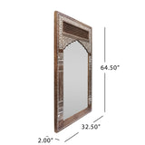 Traditional Handcrafted Mango Wood Carved Full Length Standing Mirror, - NH859413