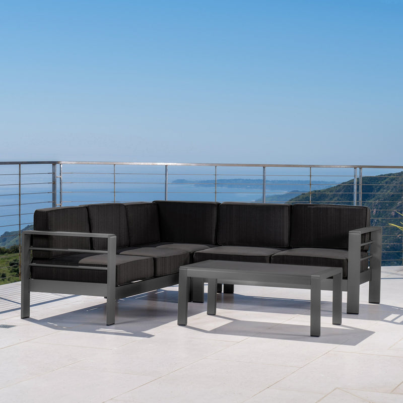 Outdoor Gray Aluminum 4 Piece V-Shape Sectional Sofa Set - NH408103