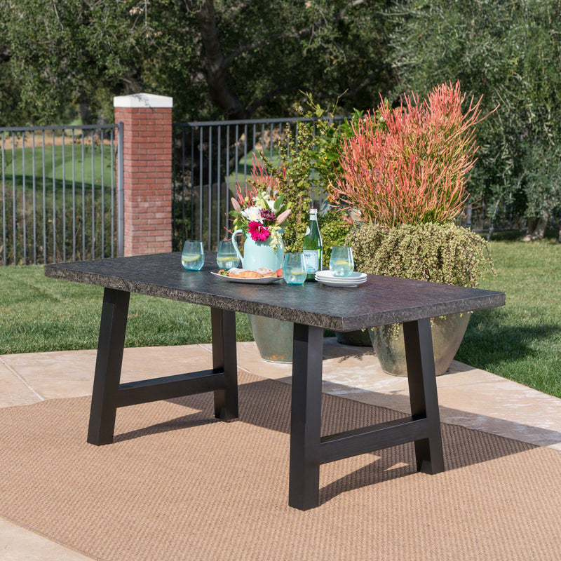 Outdoor Gray Stone Finish Light Weight Concrete Dining Table - NH629303