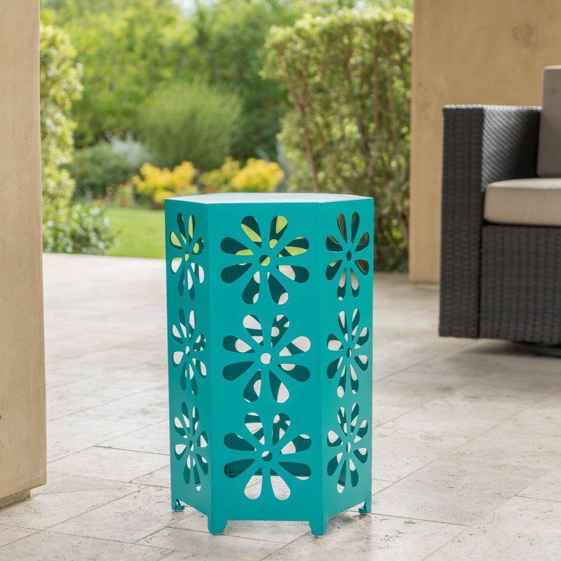 Outdoor 14 Inch Iron Floral Side Table - NH271303