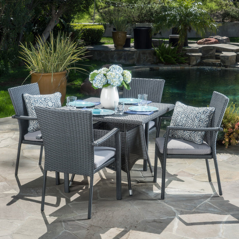Outdoor 5 Piece Grey Wicker Dining Set with Cushions - NH202003