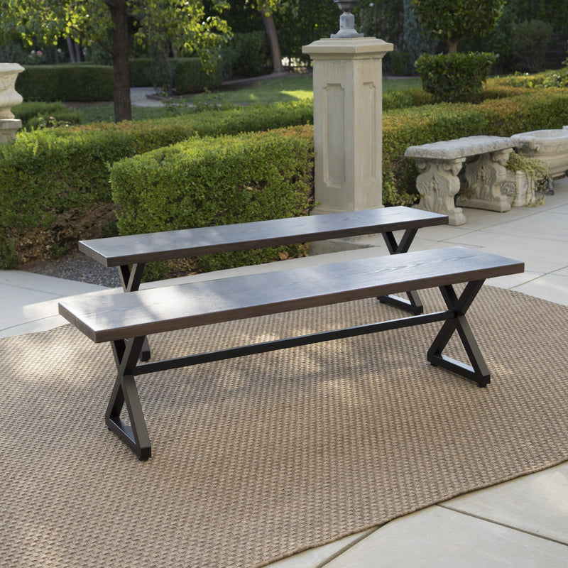 Outdoor Aluminum Dining Bench with Black Steel Frame (Set of 2) - NH984203
