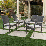 Grey Wicker Stackable Patio Armchairs (Set of 4) - NH454992