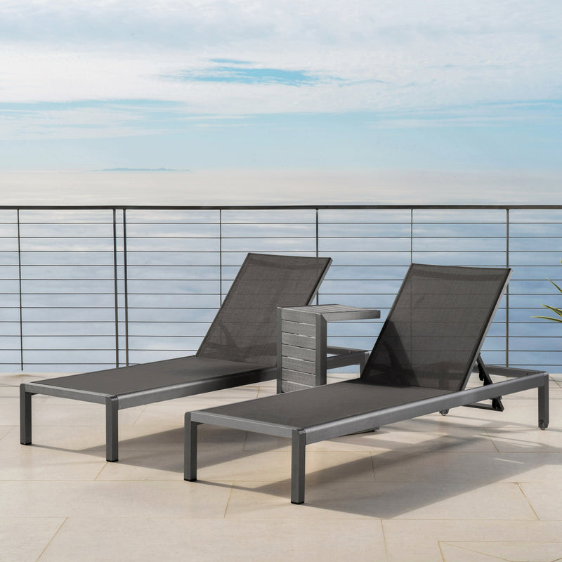 Outdoor Gray Aluminum Chaise Lounge and C-Shaped Side Table - NH708103