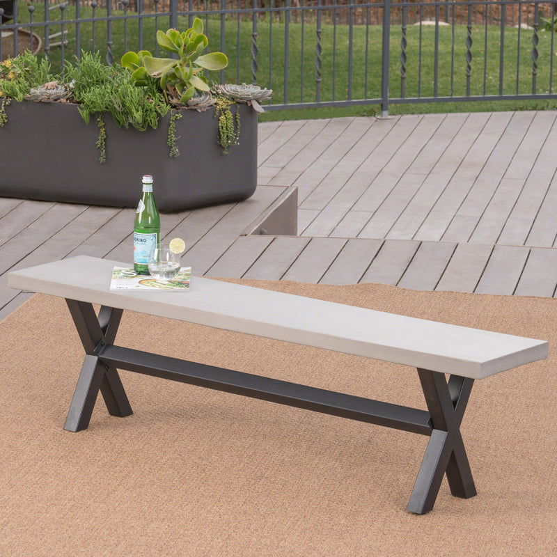 Outdoor Light Gray Finished Light-Weight Concrete Dining Bench - NH483303