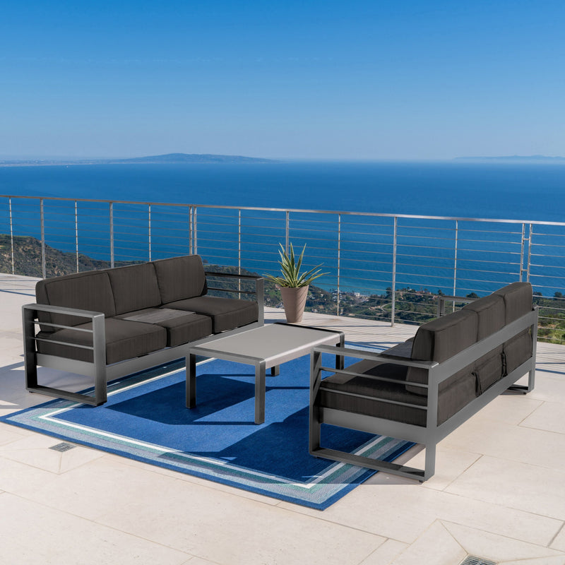 Outdoor Gray Aluminum 3 Piece Sofa Set with Dark Gray Water Resistant - NH487103