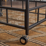 Indoor Industrial Modern Black Iron Bar Cart with Tempered Glass Top - NH902203