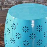 Outdoor Modern 12-Inch Criss-Cross Cut Metal Barrel Side Table - NH665103