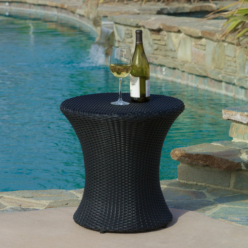 Modern Outdoor Black Wicker Hourglass Side Table - NH468412