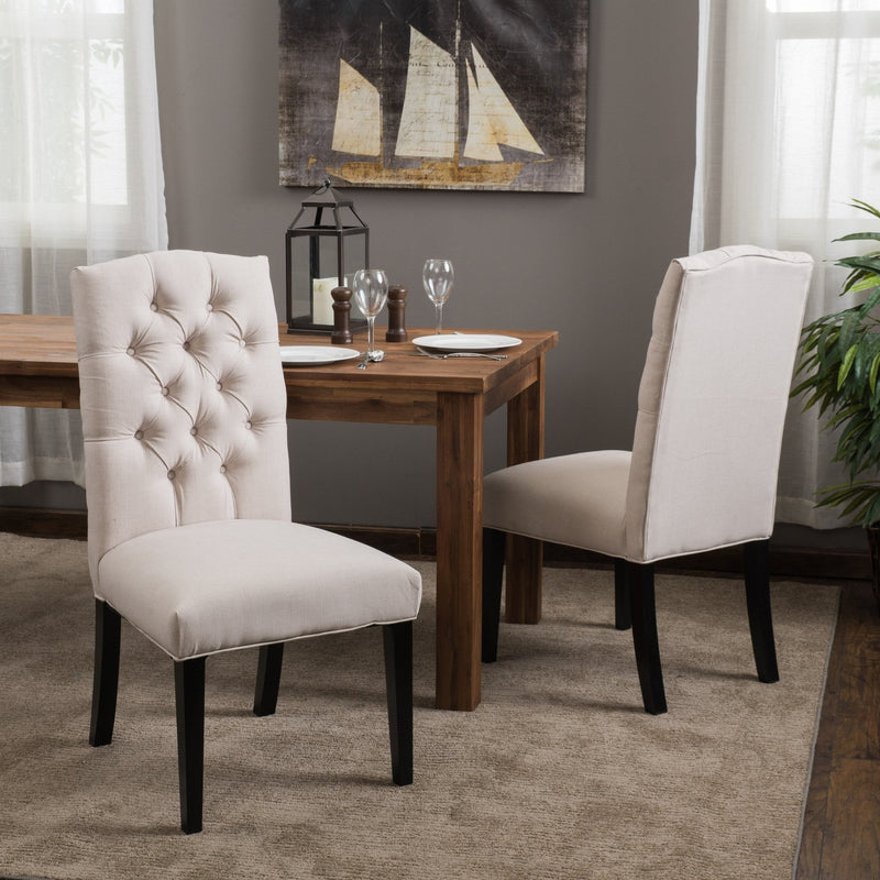 Button Tufted Fabric Dining Chair with Tapered Legs, Set of 2 - NH338812
