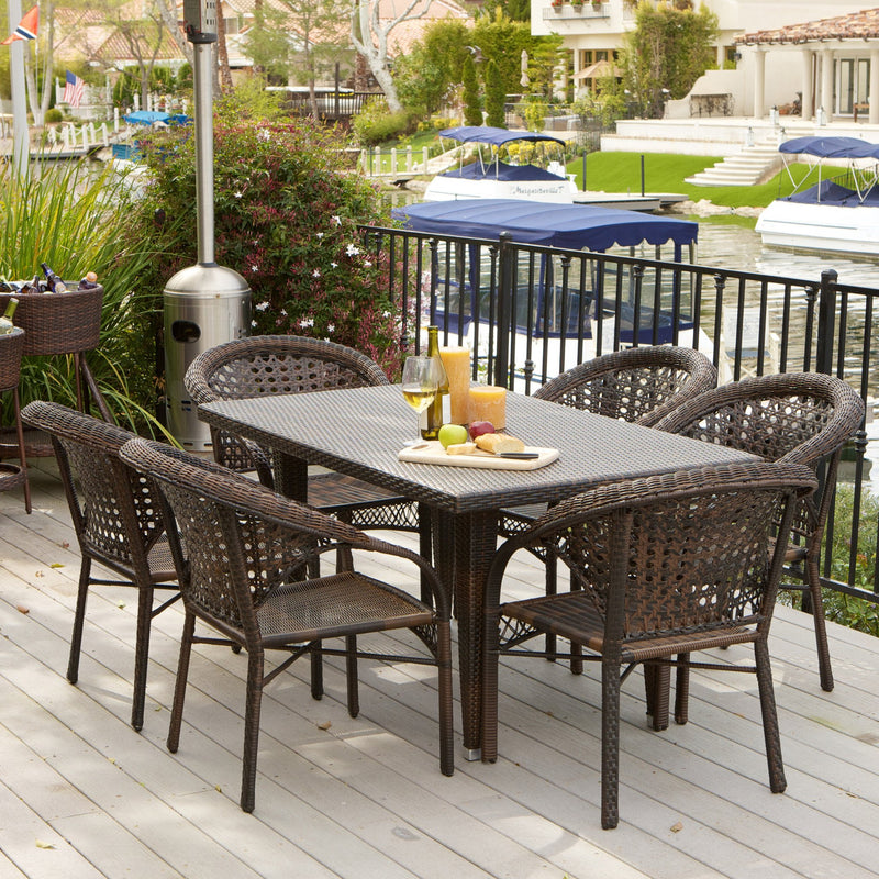 Outdoor 7-Piece Brown Wicker Dining Set with Stackable Chairs - NH089532