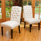 Button Tufted Fabric Dining Chair with Tapered Legs, Set of 2 - NH338812