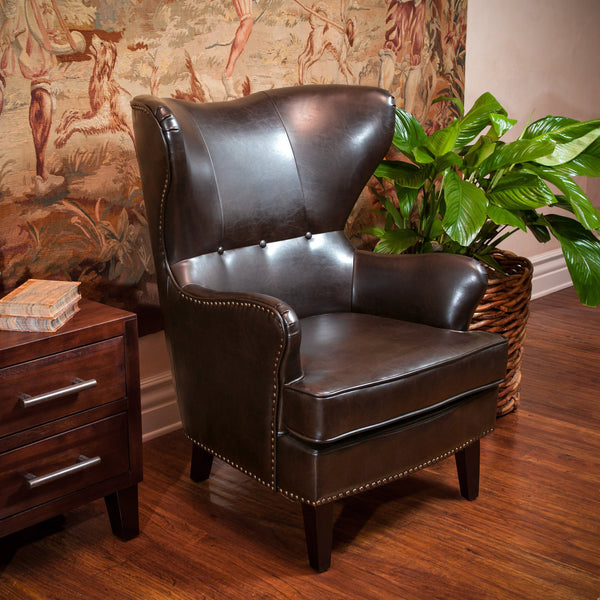 Leather High Back Wingback Armchair - NH803592