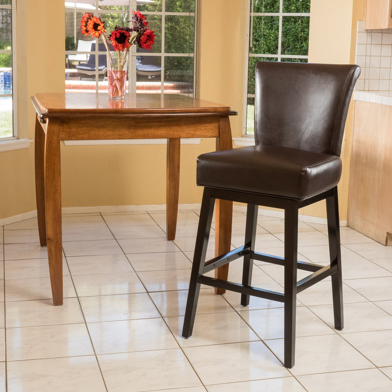 Brown Leather 31-Inch Swivel Barstool - NH570692