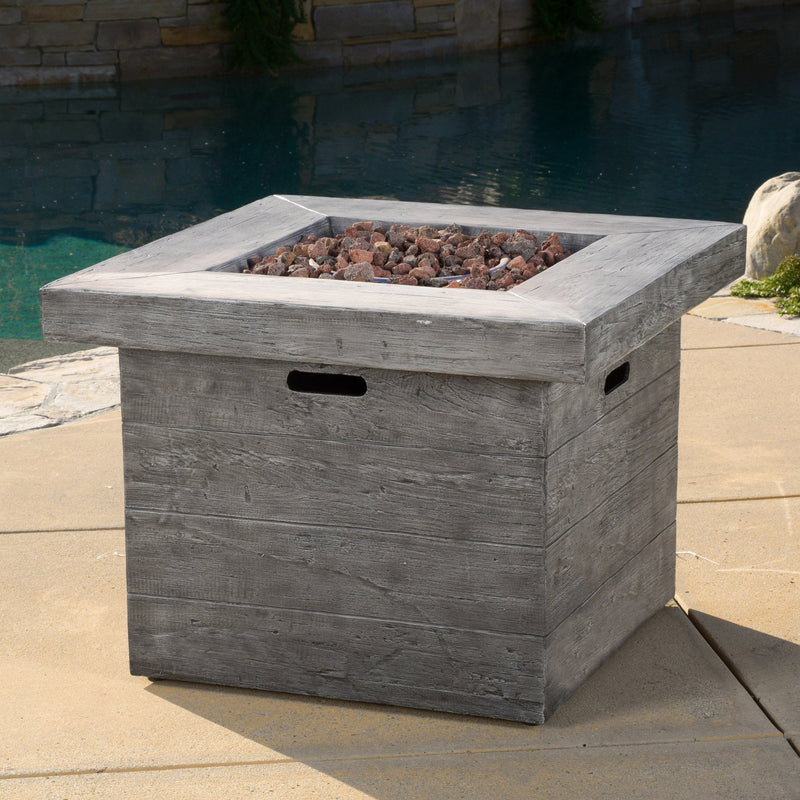 Outdoor 32-inch Square Liquid Propane Fire Pit with Lava Rocks - NH585692