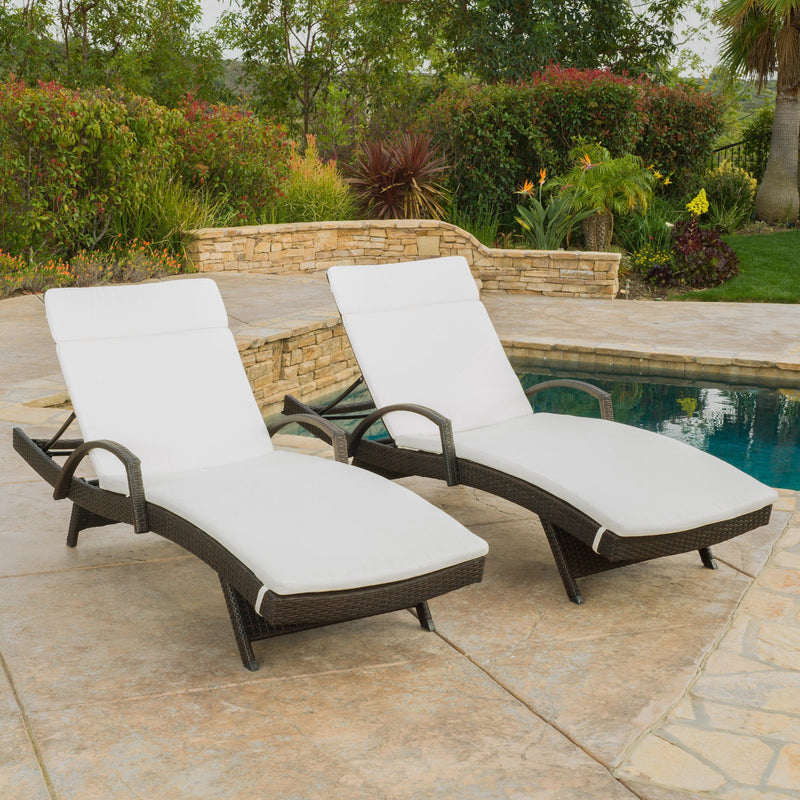 Outdoor Wicker Armed Chaise Lounge Chairs w/ Cushions (set of 2) - NH697692