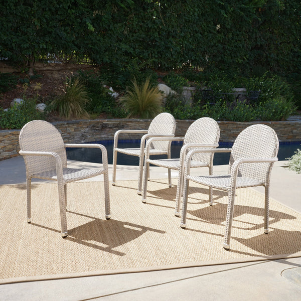 Outdoor Wicker Armed Stack Chairs With Aluminum Frame (Set of 4) - NH542103