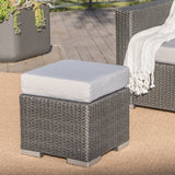 Outdoor 16 Inch Wicker Ottoman Seat with Water Resistant Cushion - NH124303