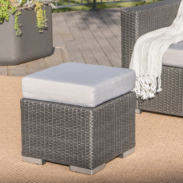 Outdoor 16 Inch Wicker Ottoman Seat with Water Resistant Cushion - NH124303