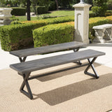 Outdoor Aluminum Dining Bench with Black Steel Frame (Set of 2) - NH984203