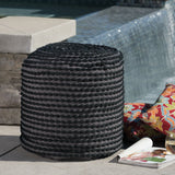 Outdoor Handcrafted Modern Water-Resistant Fabric Cylinder Pouf Ottoman - NH751303