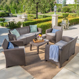 Outdoor 5 Piece Faux Wicker Rattan Chat Set with Sofa and Water Resistant Cushions - NH716203
