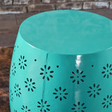 Outdoor Modern 12-Inch Criss-Cross Cut Metal Barrel Side Table - NH665103
