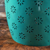 Outdoor Modern 12-Inch Criss-Cross Cut Metal Barrel Side Table - NH665103