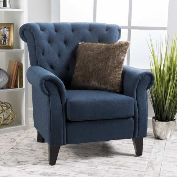 Contemporary Tufted Scroll-Back Upholstered Club Chair w/ Scrolled Arms - NH468992