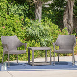 Outdoor 3 Piece Grey Wicker Stacking Chair Chat Set - NH869003