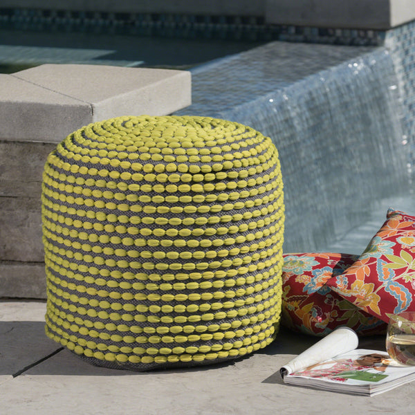 Outdoor Handcrafted Modern Water-Resistant Fabric Cylinder Pouf Ottoman - NH751303