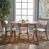 Mid Century Finished 5 Piece Wood Dining Set with Fabric Chairs - NH333103