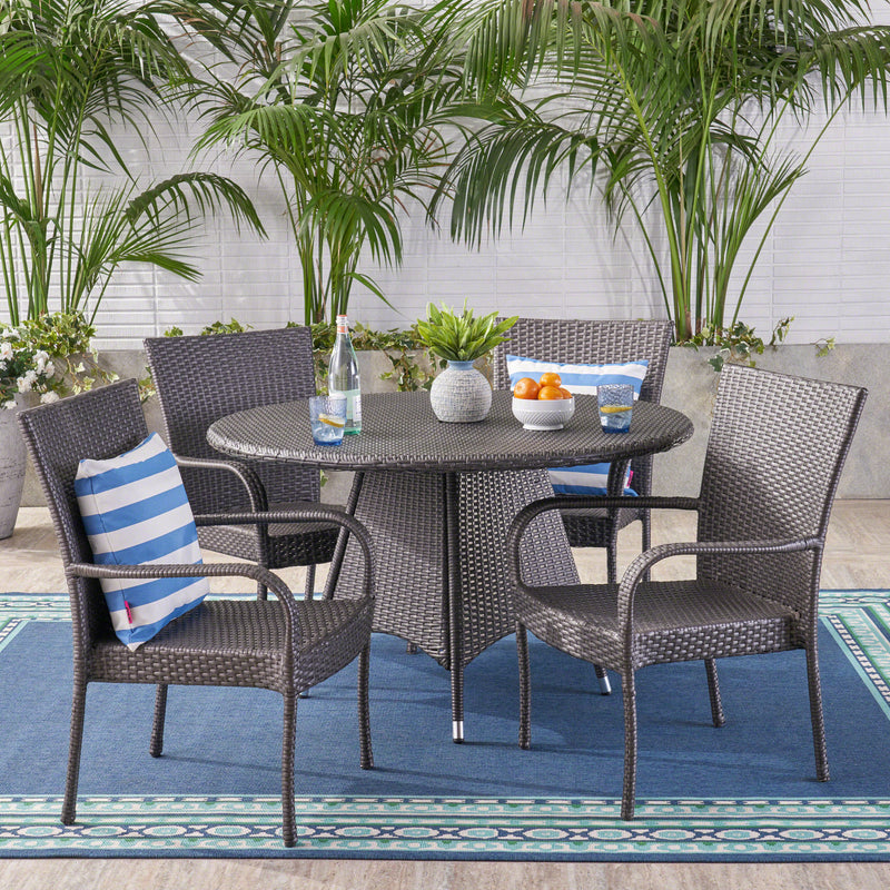 Outdoor 5 Piece Wicker Dining Set, Grey - NH227403
