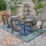 Outdoor 7 Piece Wood and Wicker Expandable Dining Set - NH544503